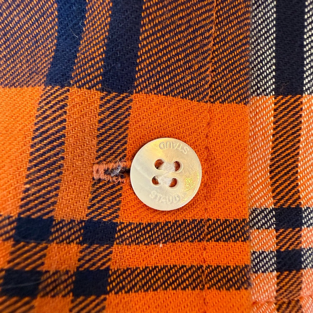 Staud Crosshill Dress in Poppy Plaid Orange Blue White - Picture 3 of 7